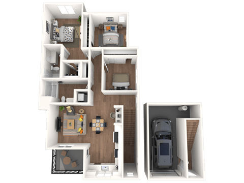 Floor plan for 3 beds, 2 baths, 1224 sqft